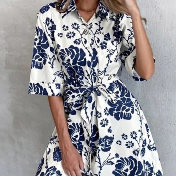Zara The Lory Blue Floral Belted ShirtDress - Picture 3 of 10